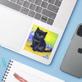 Sticker Van Gogh Chat noir Fleurs violettes (Ordinateur portable avec iPhone)