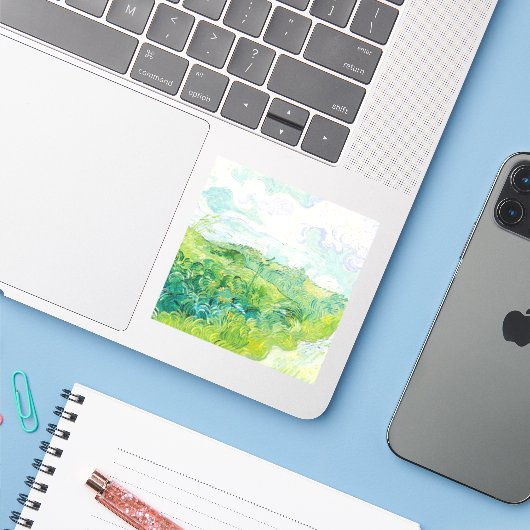 Sticker Van Gogh. Green Blé Fields Auvers. Impressionnisme (Ordinateur portable avec iPhone)