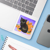 Sticker Van Gogh Kitten noir avec des tournesols (Ordinateur portable avec iPhone)