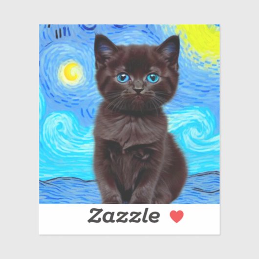 Sticker Van Gogh Starry Night Black Cat (Feuille)