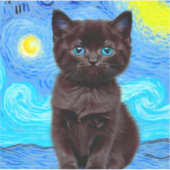 Sticker Van Gogh Starry Night Black Cat (Devant)