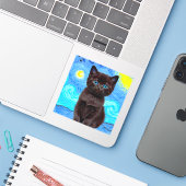 Sticker Van Gogh Starry Night Black Cat (Ordinateur portable avec iPhone)