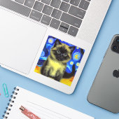 Sticker Van Gogh Starry Nuit Siamese Cat (Ordinateur portable avec iPhone)