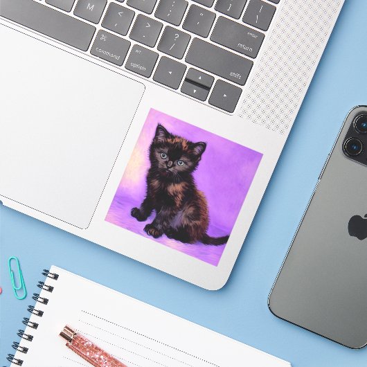 Sticker Van Gogh Style Chat pourpre (Ordinateur portable avec iPhone)