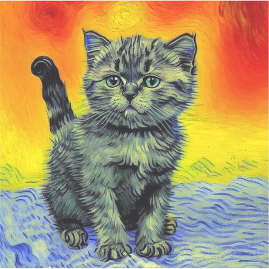 Sticker Van Gogh Style Chat Sunset Beach (Devant)