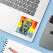 Sticker Van Gogh Style Chat Sunset Beach (Ordinateur portable avec iPhone)
