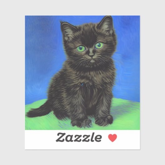 Sticker Van Gogh Style Kitten noir (Feuille)