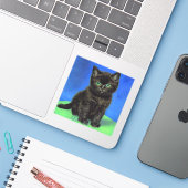 Sticker Van Gogh Style Kitten noir (Ordinateur portable avec iPhone)