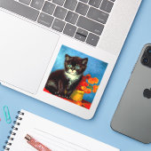Sticker Van Gogh Tuxedo Cat (Ordinateur portable avec iPhone)
