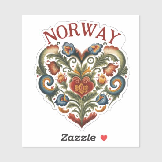 Sticker van het Noorse Rosemaling Folk Art Heart (Vel)