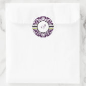 Sticker van Paars Damask Initiaal Letter I Wedding (Tas)