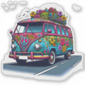 Sticker Van Retro Flowered sur la route (Devant)