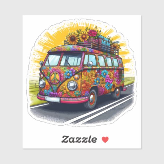 Sticker Van Vintage  à socle floral (Feuille)