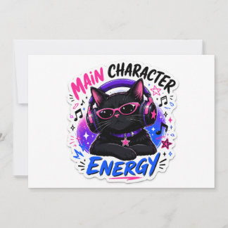 Sticker van Zwarte Kat met Hoofdpersonage-energie Kaart