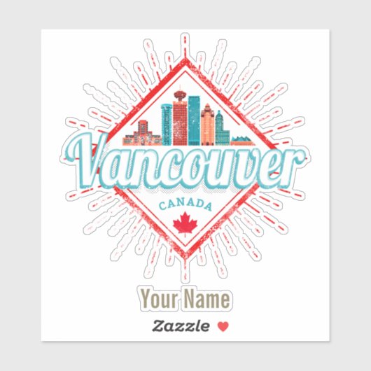 Sticker Vancouver Skyline Colombie-Britannique Rétro Canad (Feuille)