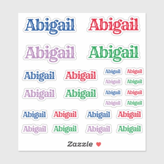 Sticker Variété des tailles du nom Abigail (Feuille)