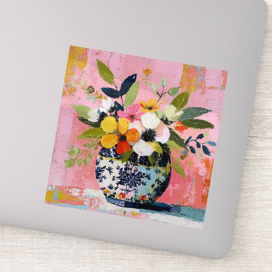 Sticker Vase de fleurs coloré et vibrant (Détail)