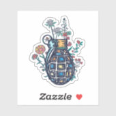 Sticker Vase de grenade à main de fleurs (Feuille)