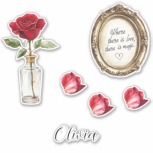 Sticker Vase des pétales de rose rouge