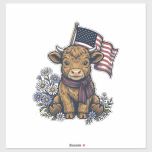 Sticker Veau des Highlands patriotique avec drapeau vintag