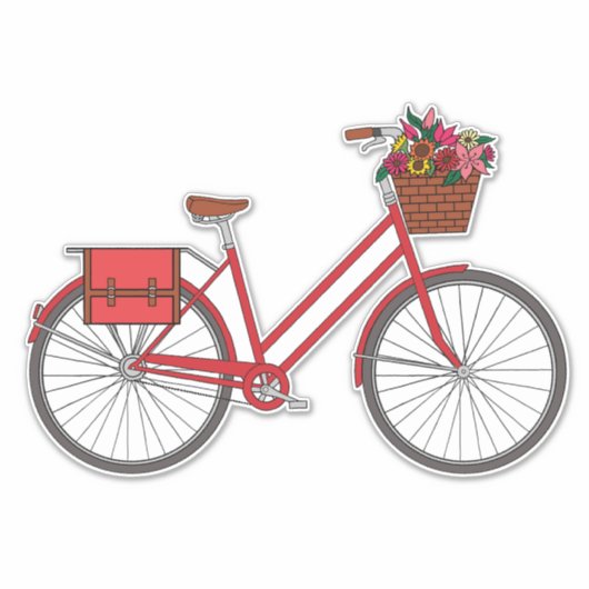 Sticker Vélo à fleurs - Rouge (Devant)
