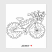 Sticker Vélo avec panier à fleurs, Nom personnalisé (Feuille)