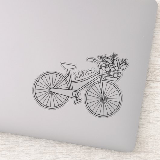 Sticker Vélo avec panier à fleurs, Nom personnalisé (Détail)