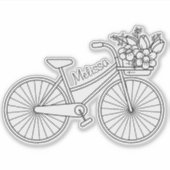 Sticker Vélo avec panier à fleurs, Nom personnalisé (Devant)
