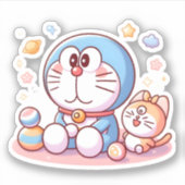 Sticker Venez Venez Chat Et Doraemon (Devant)