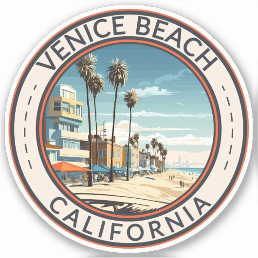 Sticker Venice Beach California Bowwalk Travel Art Retro (Devant)