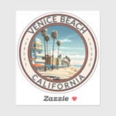 Sticker Venice Beach California Bowwalk Travel Art Retro (Feuille)