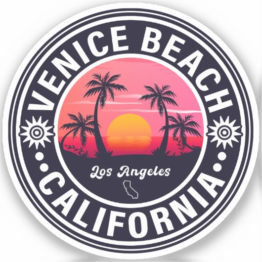 Sticker Venice Beach California Retro Sunset Souvenirs 60s (Recto)
