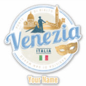 Sticker Venise avec gondolier Italie carnaval vintage (Devant)