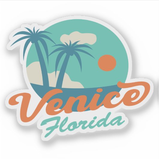 Sticker Venise Floride style rétro Palmiers et plage (Devant)