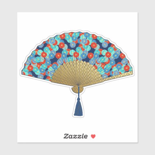Sticker Ventilateur déco - Fleurs en Cobalt, Turquoise et  (Feuille)