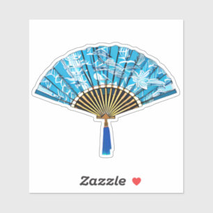 Sticker Ventilateur japonais en bleu turquoise et blanc