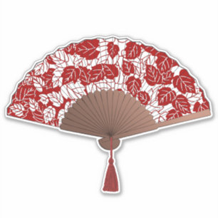 Sticker Ventilateur japonais en papier feuille, rouge fonc