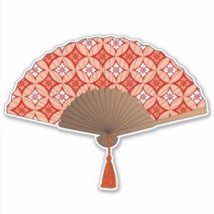 Sticker Ventilateur Japonais, Shippo Motif, Mandarin Orang