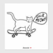 Sticker VÉRIFIEZ MEOWT ! Chat de planche à roulettes Noir  (Feuille)