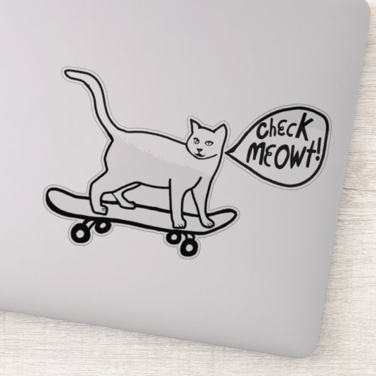 Sticker VÉRIFIEZ MEOWT ! Chat de planche à roulettes Noir (Détail)