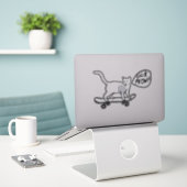 Sticker VÉRIFIEZ MEOWT ! Chat de planche à roulettes Noir  (Ordinateur portable sur le bureau)