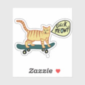Sticker VÉRIFIEZ MEOWT ! Cute Skateboard Tabby Cat (Feuille)