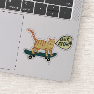 Sticker VÉRIFIEZ MEOWT ! Cute Skateboard Tabby Cat