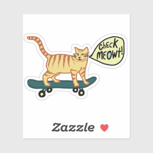 Sticker VÉRIFIEZ MEOWT ! Cute Skateboard Tabby Cat (Feuille)