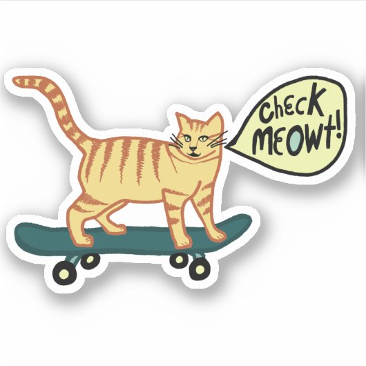 Sticker VÉRIFIEZ MEOWT ! Cute Skateboard Tabby Cat (Devant)