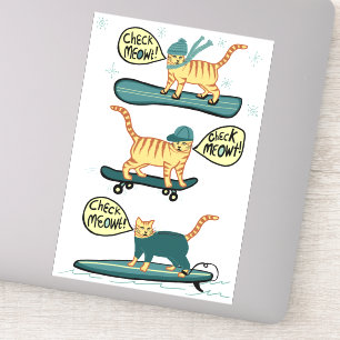Sticker VÉRIFIEZ MEOWT ! Tabby Cat Skateboard Surf Snowboa