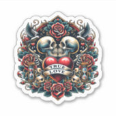 Sticker Véritable amour Skeleton Coeur Tatouage Look (Devant)