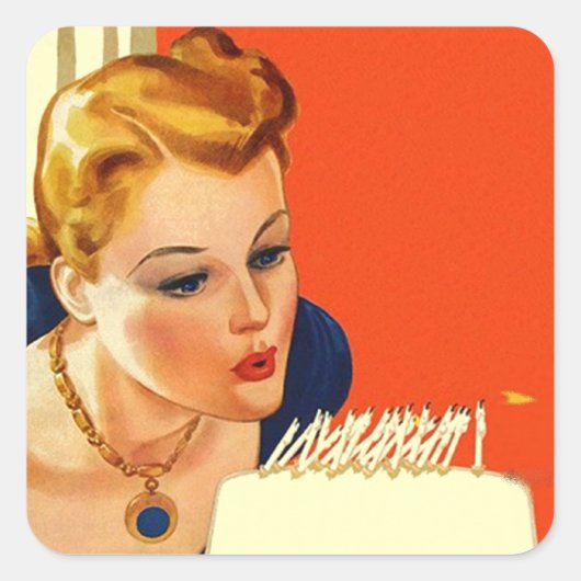 Sticker  Verjaardags Gal Blowing Cake Candles (Voorkant)
