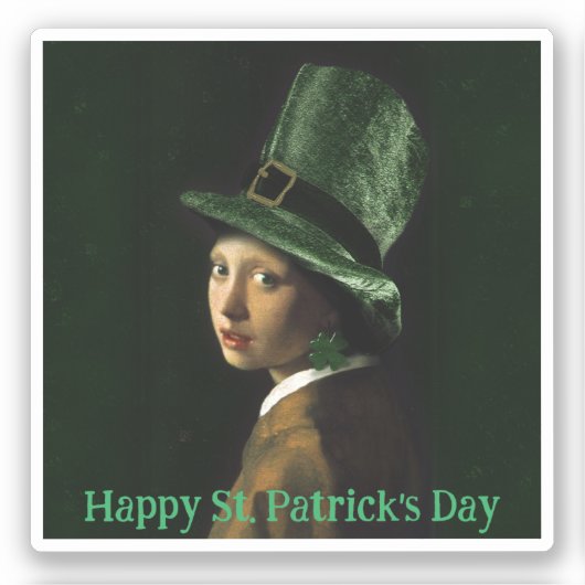 Sticker Vermeer Perle Boucle Trèfle Saint-Patrick (Recto)