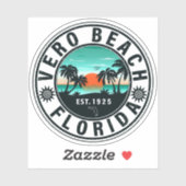 Sticker Vero Beach Floride Palm Tree Retro Sunset Souvenir (Feuille)